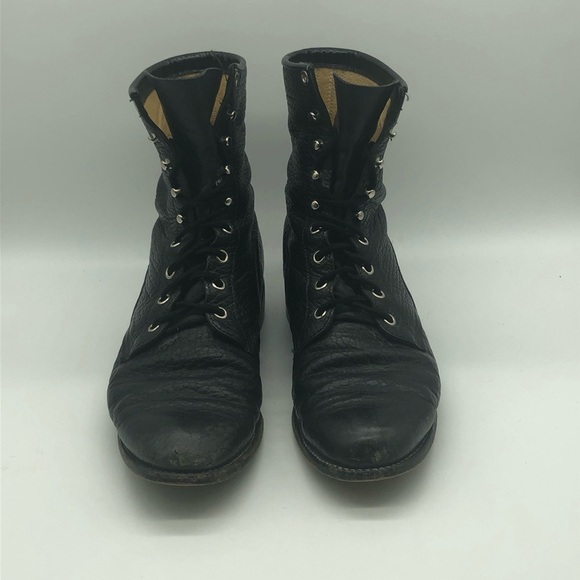 Vintage Justin Boots Men's 8D Western Bullhide Pebbled Leather Roper Lace Up - Picture 2 of 7